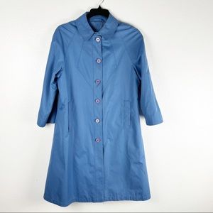 VINTAGE OBJECTIVES Blue Front Button Back Pleated Lined Interior Trench Coat 8